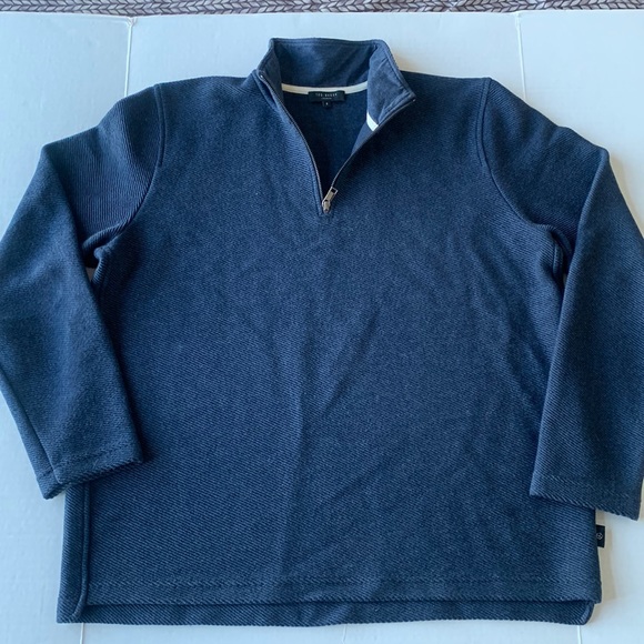 TED BAKER LONDON Men’s Quarter Zip Textured Navy Blue Sweater - Size 5 (US - L) - Picture 3 of 15